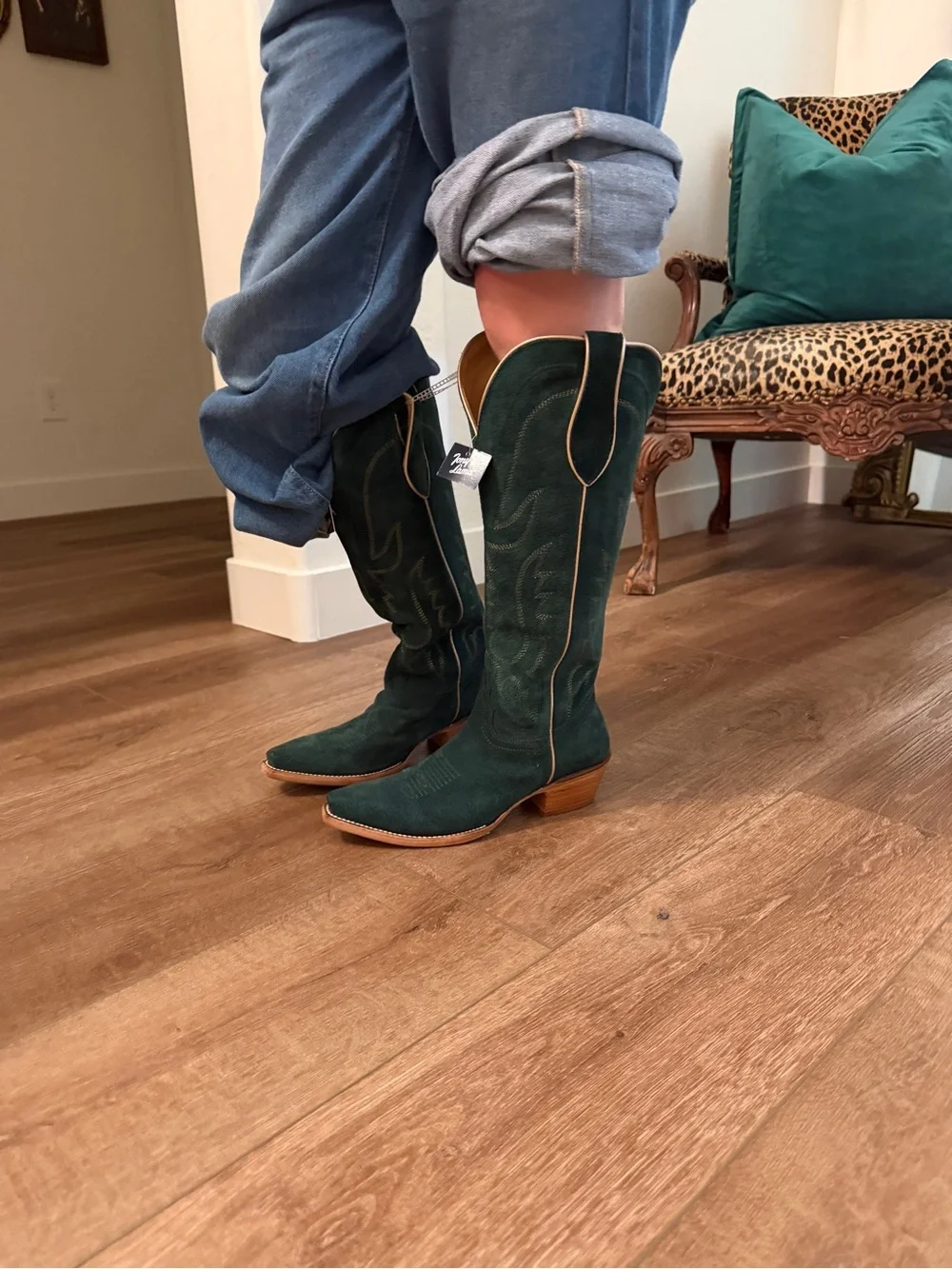 NWT TONY LAMA SZ 6 Women’s Suede Western Boots in Dark Green 15” knee boot Liz